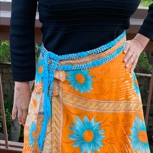 Belt  Blue String belt with studs, sparkle, long, scarf, necklace, belt, 84”